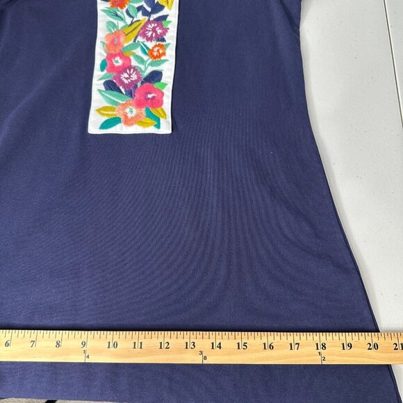 Spartina 449 Embroidered Monica Shift Dress Size Small Navy Blue Stretch Boho - Picture 9 of 13